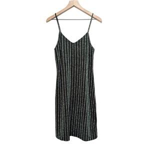 Good Luck Gem Dress Womens M Green Silver Striped Sparkle Midi Slip Party NWT